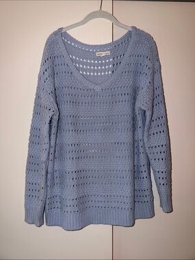 Aeropostale Light Blue Open-Knit V-Neck Sweater, Size S